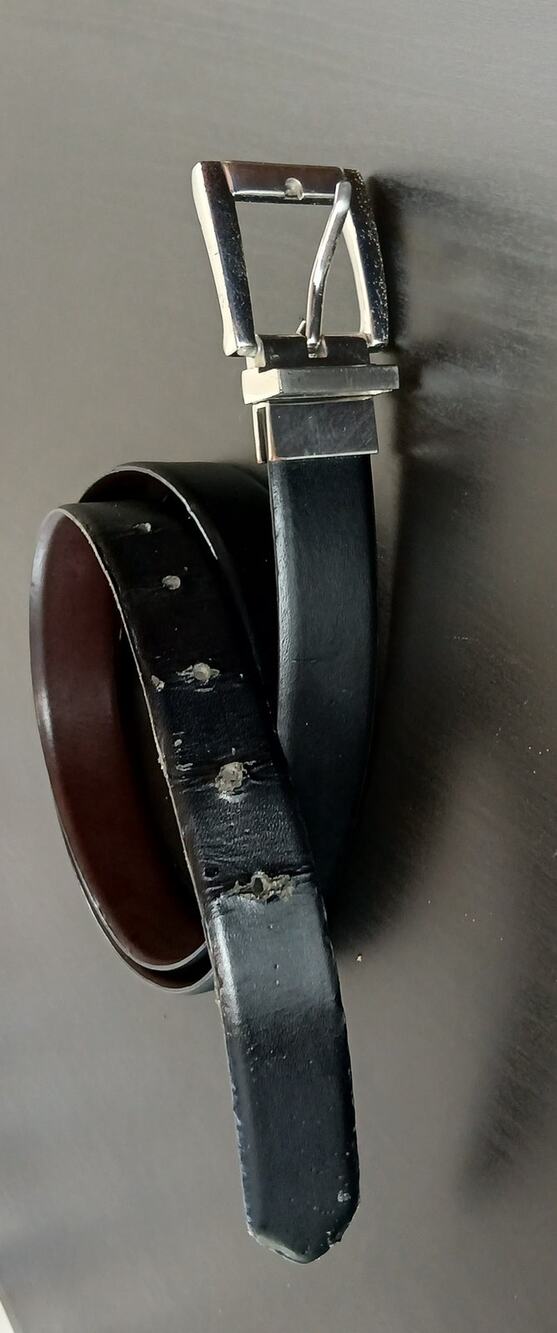 Black and Brown Faux Leather Reversible Belt 37"- 41" silver buckle